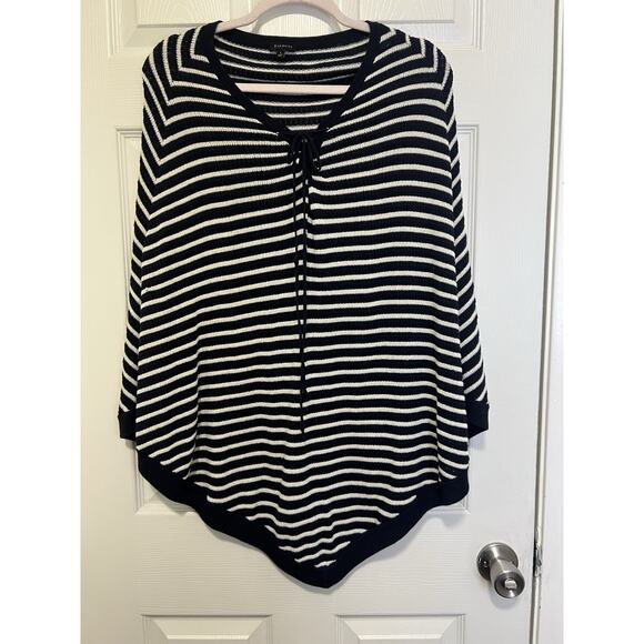 Talbots Poncho Cape Sweater Womens Large Cruise Lace Up Striped Navy White - Picture 4 of 7